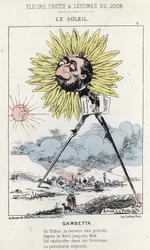 Le Soleil (girassol): caricatura em Gambetta (1838 - 1882) - doente de 12/01/1871 em "Flores, Frutas e Legumes do Dia".