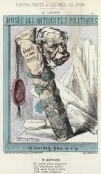 A Ivy: Desenho animado sobre Jules Armand (Jules-Armand) Dufaure (1798-1881) em hera envolvendo um rolo de papel com "Carta de 1830" escrito nele e um selo com a cabeça do Rei Luís Filipe 1. - de 04/03/1871 em "Flores, Frutas e Legumes do
