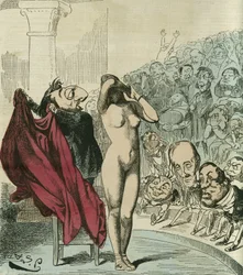 A nova Phryne, segundo uma pintura de Gerome, Phryne seria a Republique revelada. in "L
