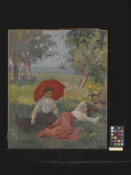 Duas mulheres a descansar numa paisagem (óleo sobre tela)