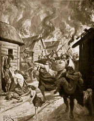 Canterbury Burned by the Danes, 851 AD, ilustração de 