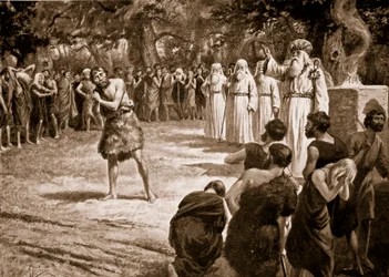 Justiça sendo dispensada pelos druidas, ilustração da "História da nação britânica" de Hutchinson, c.1920