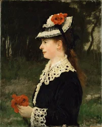 Mulher com papoilas vermelhas (óleo sobre tela)