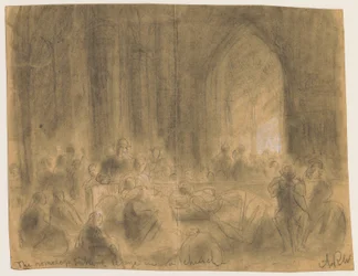 Os sem-teto se refugiam em uma igreja durante o incêndio de Chicago de 1871