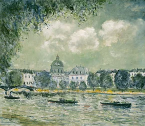 Paisagem ao longo do Sena com o Institut de France e a Pont des Arts