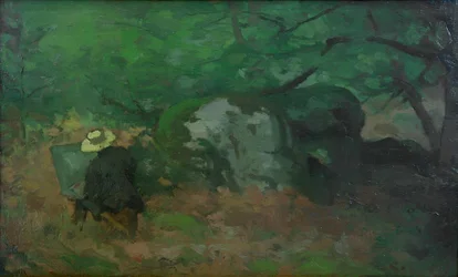 O pintor Monet na floresta de Fontainebleau