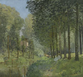Descanse ao longo do córrego. Borda da madeira, ca 1878