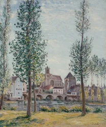 Vista de Moret sur Loing através das árvores
