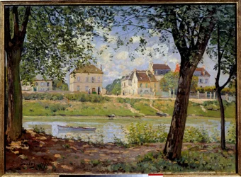Villeneuve-la-Garenne ou aldeia nas margens do Sena. Pintura de Alfred Sisley (1839-1899)