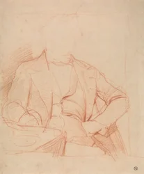 Estudo para o retrato do Sr. Coleman: sentado de frente, mão esquerda sobre a anca, braço direito sobre a mesa