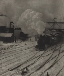 O pátio ferroviário no inverno