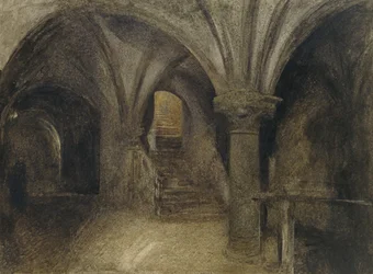 Le crypte de l&39;Aquilon, Mont St Michel, c. 1876 (giz preto, branco e marrom com tinta sobre grafite)