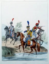 Armee Napoleônica: Hussardos. Gravura de Alfred De Marbot (século XIX) 1806. Malmaison, Musee Du Chateau.