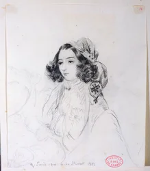 George Sand (1804-76) usando um lenço na cabeça, 1833