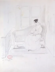 George Sand (1804-76), lendo em um sofá ao lado de uma janela, 1833