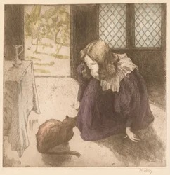 Interior, menina com Cat La Petite fille au chat, 1897.
