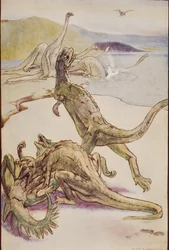 A Mesozoic Scene showing Deinotheria, ilustração de 