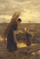 Eles voltam para casa e seguem o seu caminho cansado (óleo sobre tela)