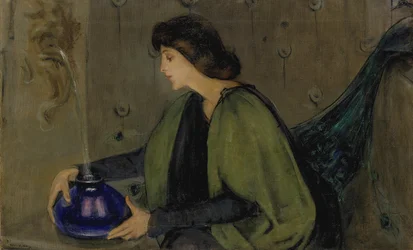 Mulher e pavão, c. 1900.