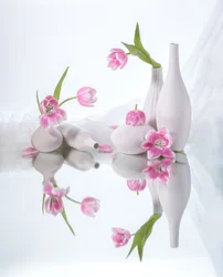 Reflexos de túlipas cor-de-rosa