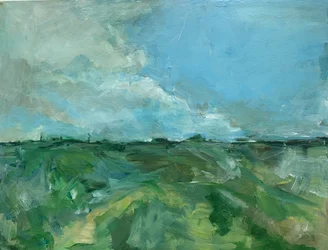 Campos verdes, céu azul