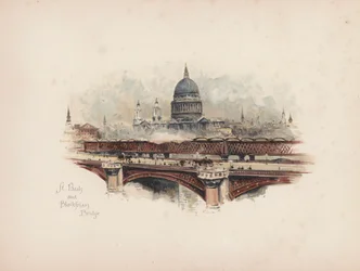 Londres familiar: St Pauls e Blackfriars Bridge (litografia a cores)