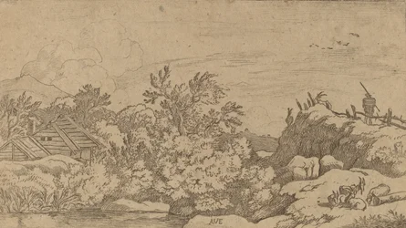 Rebanho de cabras em uma colina, provavelmente c. 16451656.