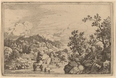 Rocha grande projetando-se de um rio, provavelmente c. 16451656.
