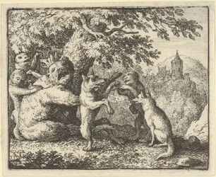 Por ordem do leão, um pedaço de pele é retirado do urso, um pedaço das patas dianteiras..., 1650-75.