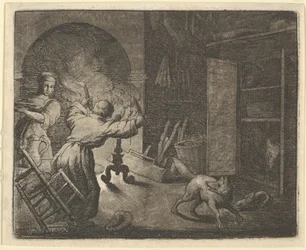 Renard escapa com uma galinha que ele roubou da mesa de um clérigo, 1650-75.