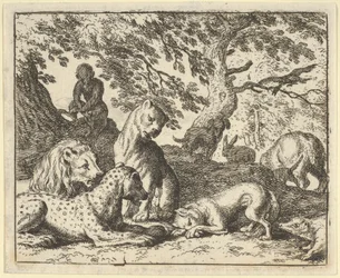Renard acusa falsamente seu pai de conspirar contra o leão, 1650-75.