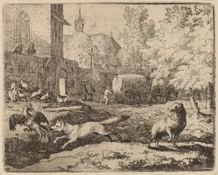 Reynard tenta furtar um galo, provavelmente c. 16451656.