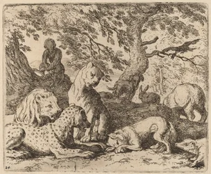 Reynard enrola sua história e engana seu pai, provavelmente c. 16451656.