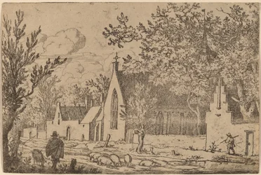Rebanho de suínos perto de uma capela, provavelmente c. 16451656.