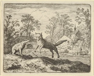 O texugo impõe como punição pular três vezes sobre uma vara no chão, 1650-75.