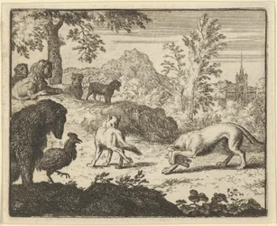 O leão permite uma luta entre o lobo e Renard, 1650-75.