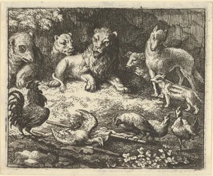 O galo acusa Renard de assassinar a sua galinha, 1650-75.