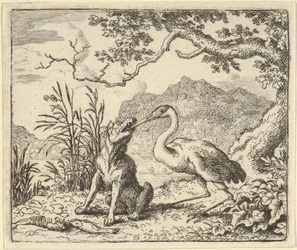A cegonha remove um osso da garganta do lobo de Renard The F..., de Hendrick van Alcmar, 1650-75.