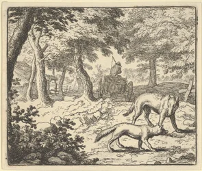 O lobo acusa Renard de comer o peixe que ele roubou, 1650-75.