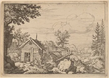 Dois homens na porta de uma cabana, provavelmente c. 16451656.