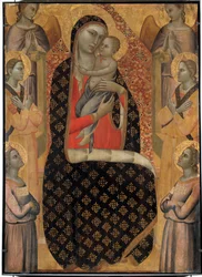 A Virgem Majestosa rodeada por seis anjos Altarpiece de Allegretto Nuzi (1350-1375). Dim. 138 x 99 cm. Avignon, museu do pequeno palácio.