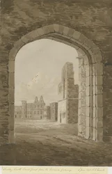 Dudley Castle - The Keep: desenho em sépia vermelha, 8 de junho de 1843