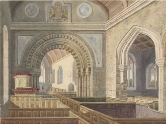 Interior da Igreja de Longdon: pintura em aquarela, nd [c 1842]