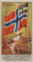 Noruega, de Bandeiras de Todas as Nações, série 1 N9 para as marcas de cigarros Allen & Ginter, 1887.