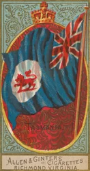 Tasmânia, de Bandeiras de Todas as Nações, série 2, n.º 10, para as marcas de cigarros Allen & Ginter, ..., 1890.
