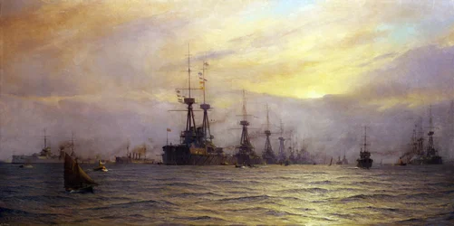 A chegada da frota para a revista naval da coroação do rei Jorge V do Reino Unido (Reino Unido) (1865-1936), em 1911