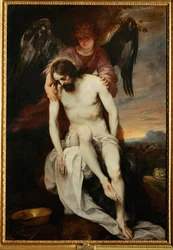 Cristo morto amparado por um anjo (pintura sobre tela)