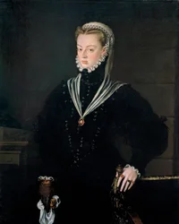 Retrato da Arquiduquesa Joana da Áustria (1535-1573), Princesa de Portugal - Pintura de Alonso Sanchez Coello (1531-1588), óleo sobre tela, ca. 1557 (116x93,5 cm) - Retrato da Arquiduquesa Joana da Áustria (1535-1573), Princesa de Portugal, Óleo sobre tela