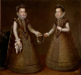 Retrato de Isabel e Catarina, filhas do Rei Filipe II (1527-1598) de Espanha Pintura de Alonso Sanchez-Coello (Sanchez Coello) (cerca de 1531-1588) 1570 em torno de Madrid, Museu do Prado