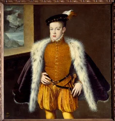 Retrato do Príncipe Dom Carlos (1545-1568) filho de Filipe II. Pintura de Alonso Sanchez Coello (1531-1588) Ec. Esp.